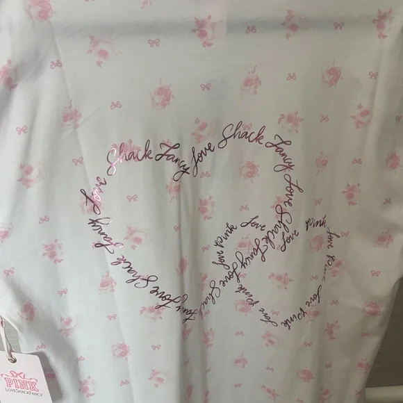 LoveShackFancy White Tee with Pink Metallic PINK Logo and Gold Accent - Picture 4 of 8